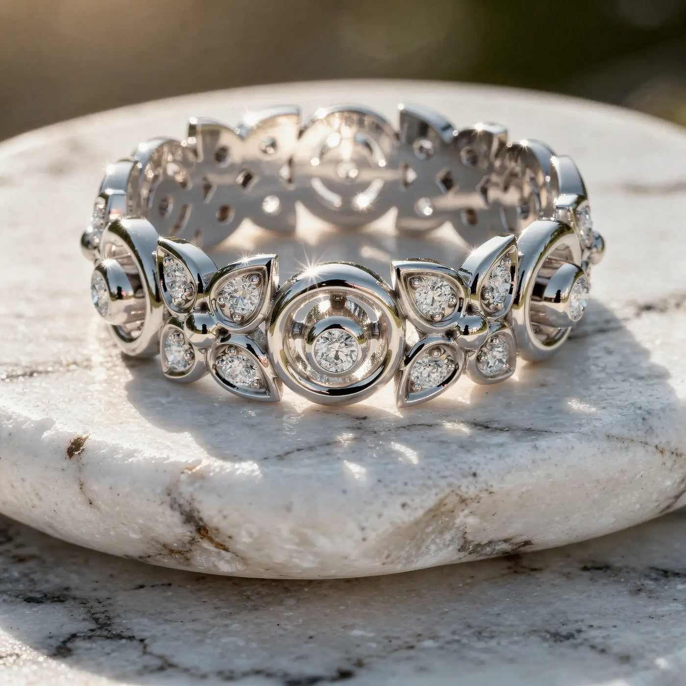 Close-up: Round Diamond Ring with Bezel Setting in 14k White Gold - Lab Grown - Driona Jewels