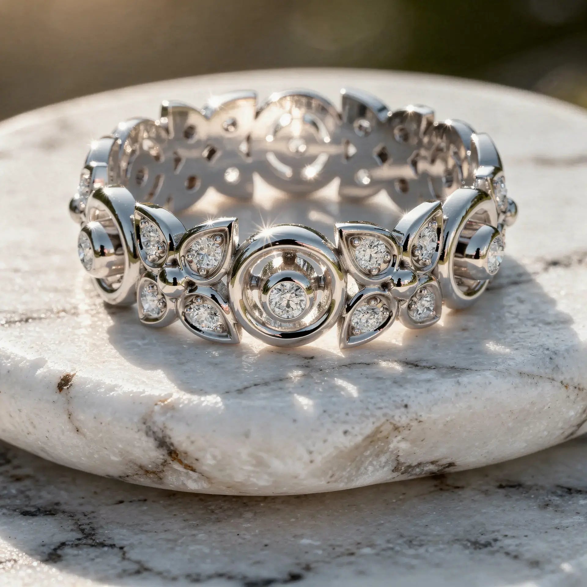 Close-up: Round Diamond Ring with Bezel Setting in 14k White Gold - Lab Grown - Driona Jewels