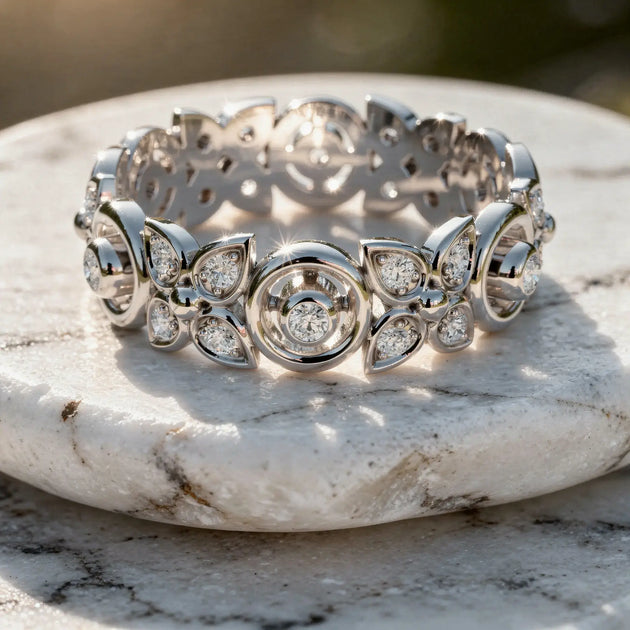 Close-up: Round Diamond Ring with Bezel Setting in 14k White Gold - Lab Grown - Driona Jewels