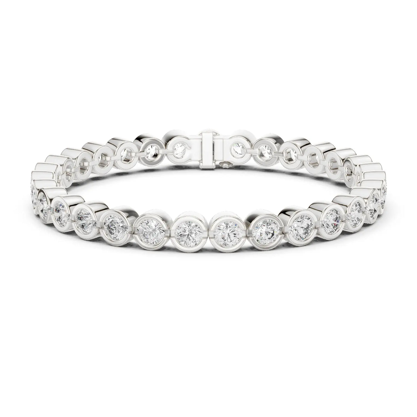 Front View: Round Diamond Ring with Bezel Setting in 14k White Gold - Lab Grown - Driona Jewels