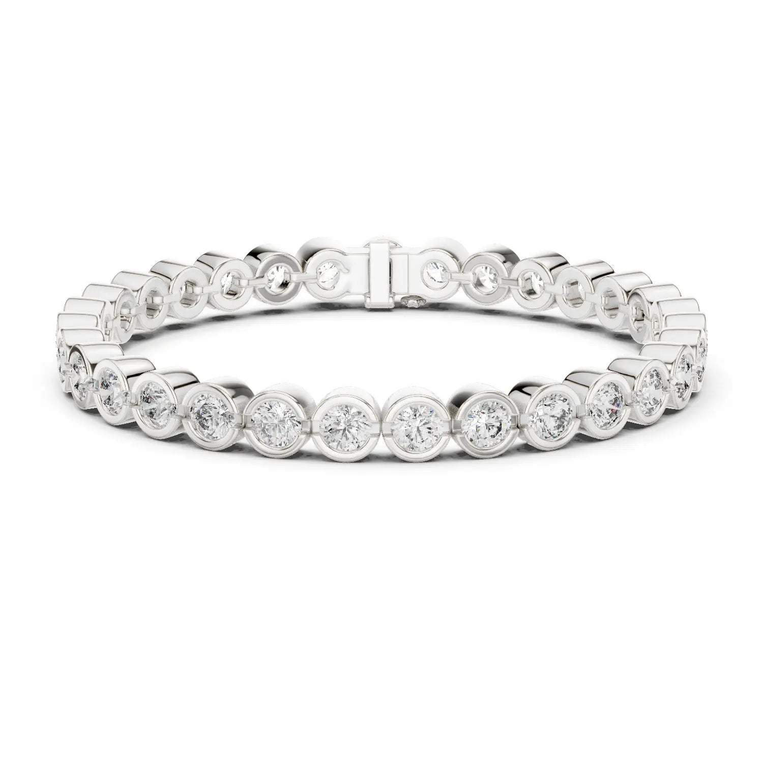 Front View: Round Diamond Ring with Bezel Setting in 14k White Gold - Lab Grown - Driona Jewels