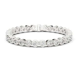 Front View: Round Diamond Ring with Bezel Setting in 14k White Gold - Lab Grown - Driona Jewels