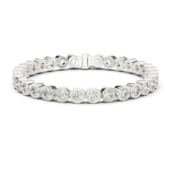 Front View: Round Diamond Ring with Bezel Setting in 14k White Gold - Lab Grown - Driona Jewels