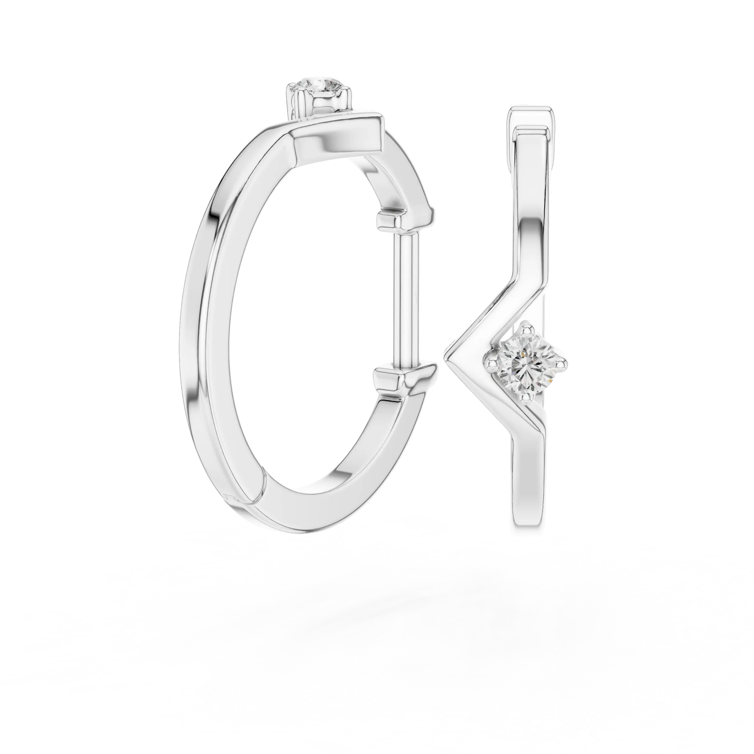 Pair-shot: Round Diamond Ring with Bezel Setting in 14k White Gold - Lab Grown - Driona Jewels