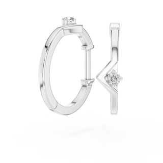 Pair-shot: Round Diamond Ring with Bezel Setting in 14k White Gold - Lab Grown - Driona Jewels