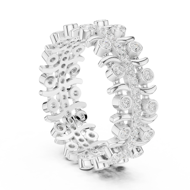 Three-quarter-view: Round Diamond Ring with Bezel Setting in 14k White Gold - Lab Grown - Driona Jewels