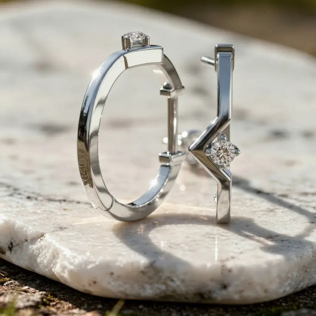 Three-quarter-view: Round Diamond Ring with Bezel Setting in 14k White Gold - Lab Grown - Driona Jewels