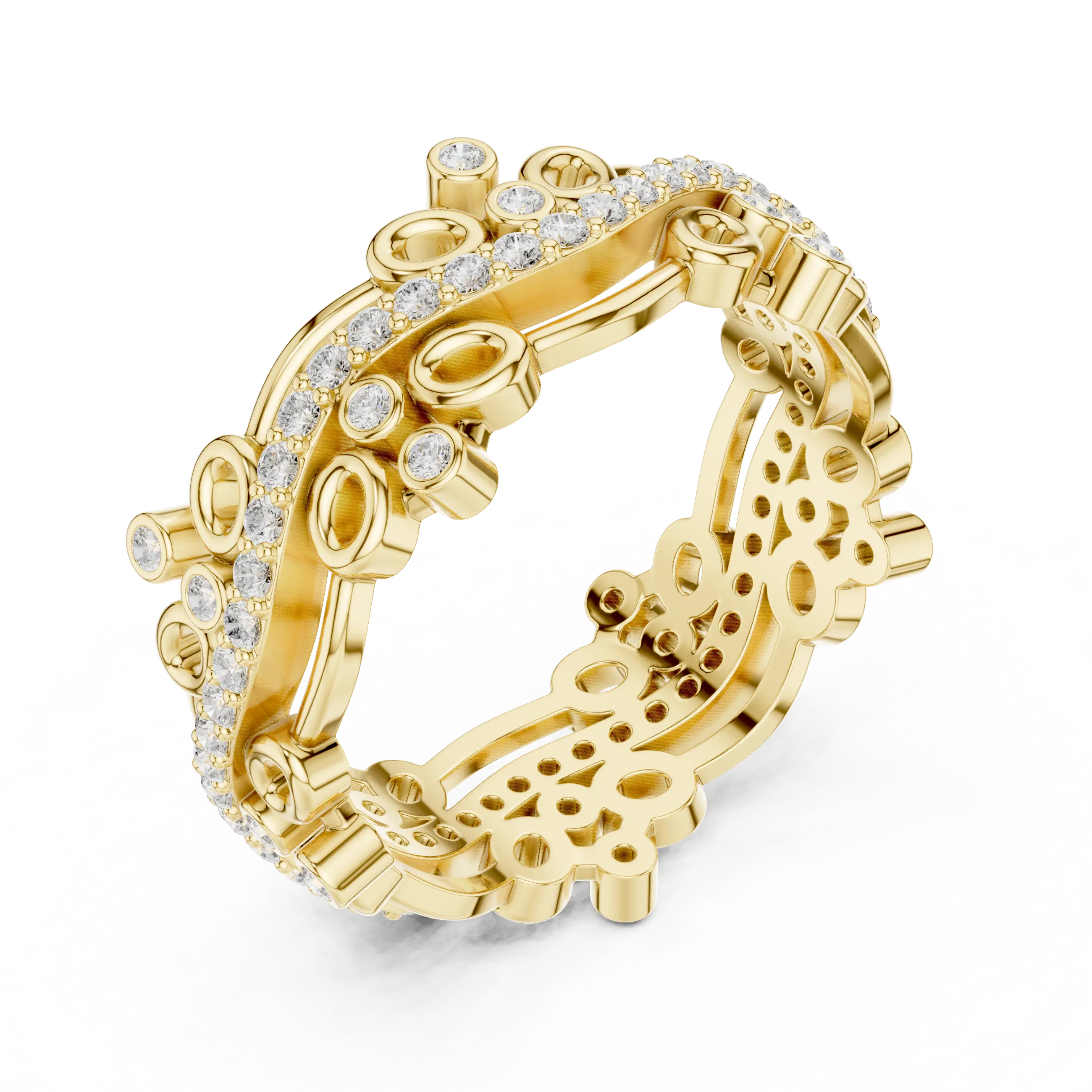 Side-Profile: Round Diamond Ring with Bezel Setting in 14k Yellow Gold - Lab Grown - Driona Jewels