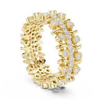 Three-quarter-view: Round Diamond Ring with Bezel Setting in 14k Yellow Gold - Lab Grown - Driona Jewels
