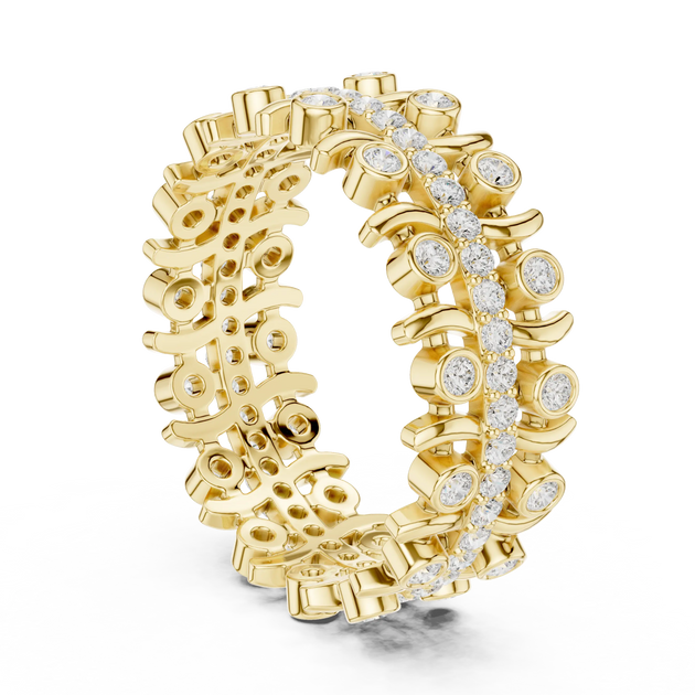 Three-quarter-view: Round Diamond Ring with Bezel Setting in 14k Yellow Gold - Lab Grown - Driona Jewels