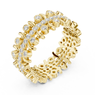 Three-quarter-view: Round Diamond Ring with Bezel Setting in 14k Yellow Gold - Lab Grown - Driona Jewels
