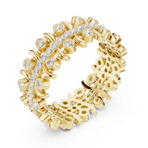 Three-quarter-view: Round Diamond Ring with Bezel Setting in 14k Yellow Gold - Lab Grown - Driona Jewels