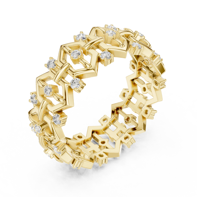 Three-quarter-view: Round Diamond Ring with Channel Setting in 14k Gold - Lab Grown - Driona Jewels