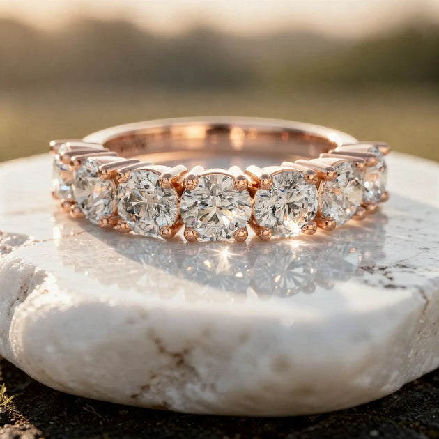 Close-up: Round Diamond Ring with Channel Setting in 14k Rose Gold - Lab Grown - Driona Jewels