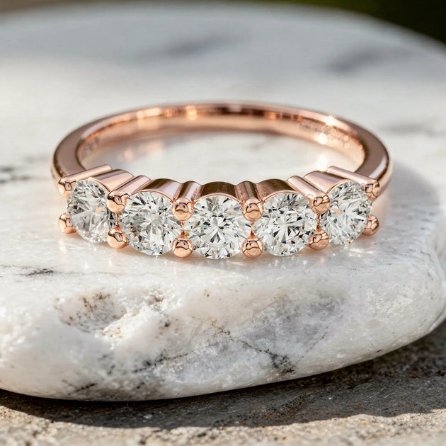 Front-view: Round Diamond Ring with Channel Setting in 14k Rose Gold - Lab Grown - Driona Jewels