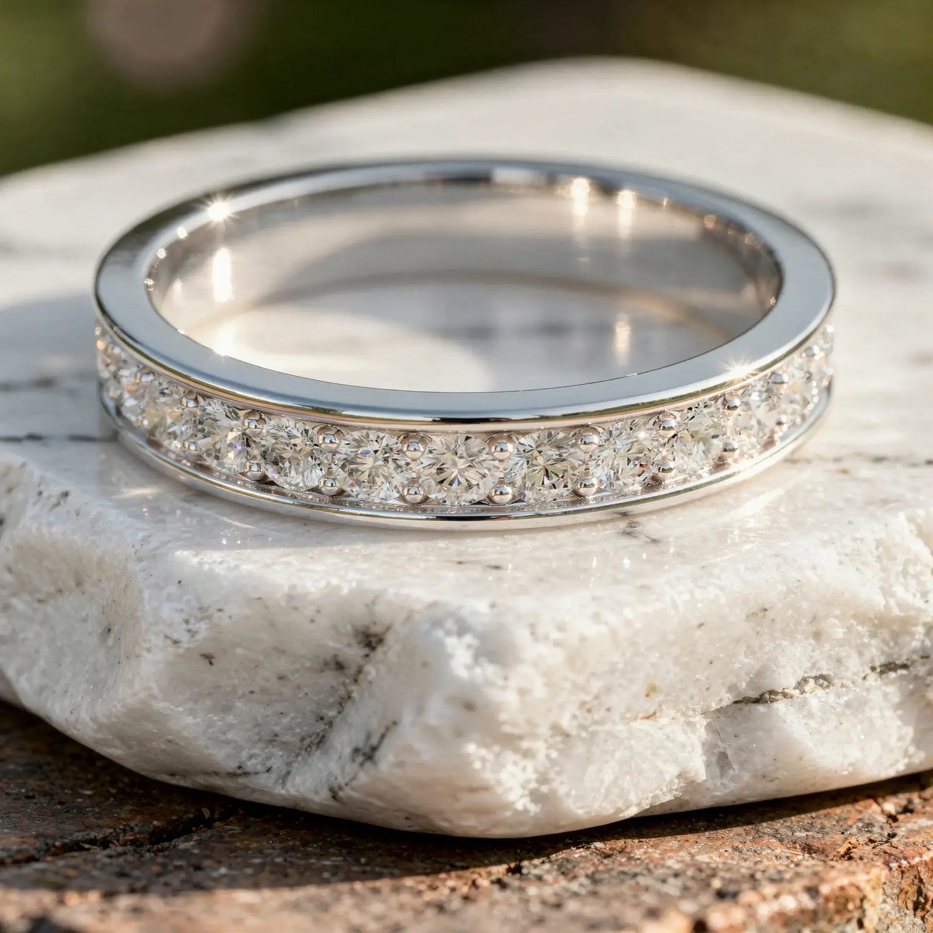 Close-up: Round Diamond Ring with Channel Setting in 14k White Gold - Lab Grown - Driona Jewels
