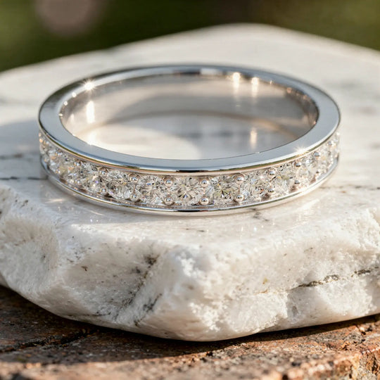 Close-up: Round Diamond Ring with Channel Setting in 14k White Gold - Lab Grown - Driona Jewels
