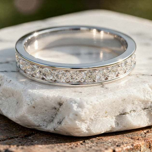 Close-up: Round Diamond Ring with Channel Setting in 14k White Gold - Lab Grown - Driona Jewels