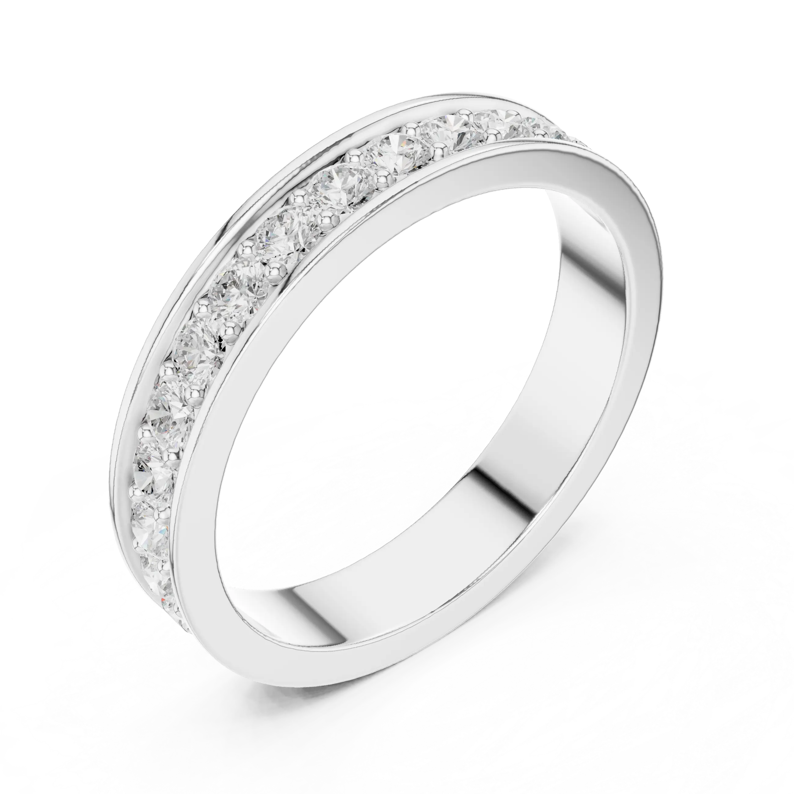 Angle-view: Round Brilliant Diamond Ring with Channel Setting in 14k White Gold – Lab Grown – Driona Jewels

