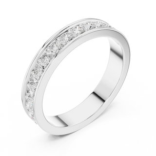 Angle-view: Round Brilliant Diamond Ring with Channel Setting in 14k White Gold – Lab Grown – Driona Jewels
