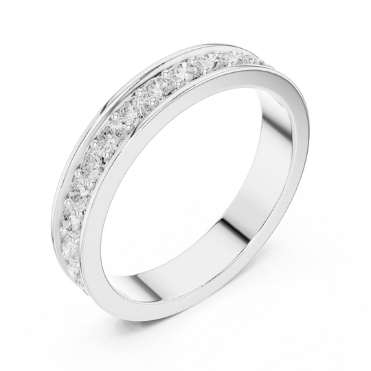 Angle-view: Round Brilliant Diamond Ring with Channel Setting in 14k White Gold – Lab Grown – Driona Jewels
