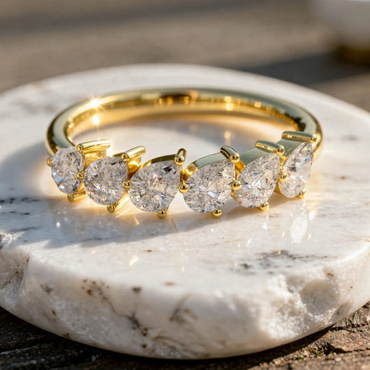 Close-up: Round Diamond Ring with Channel Setting in 14k Yellow Gold - Lab Grown - Driona Jewels