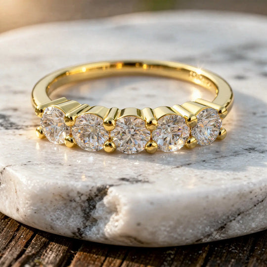 Flat Lay: Round Diamond Ring with Channel Setting in 14k Yellow Gold - Lab Grown - Driona Jewels