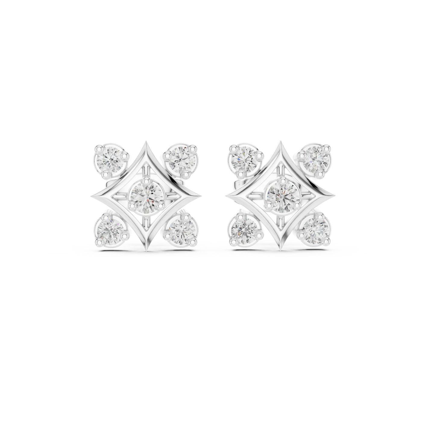 Pair-shot: Round Diamond Ring with Cluster Setting in 14k White Gold - Lab Grown - Driona Jewels