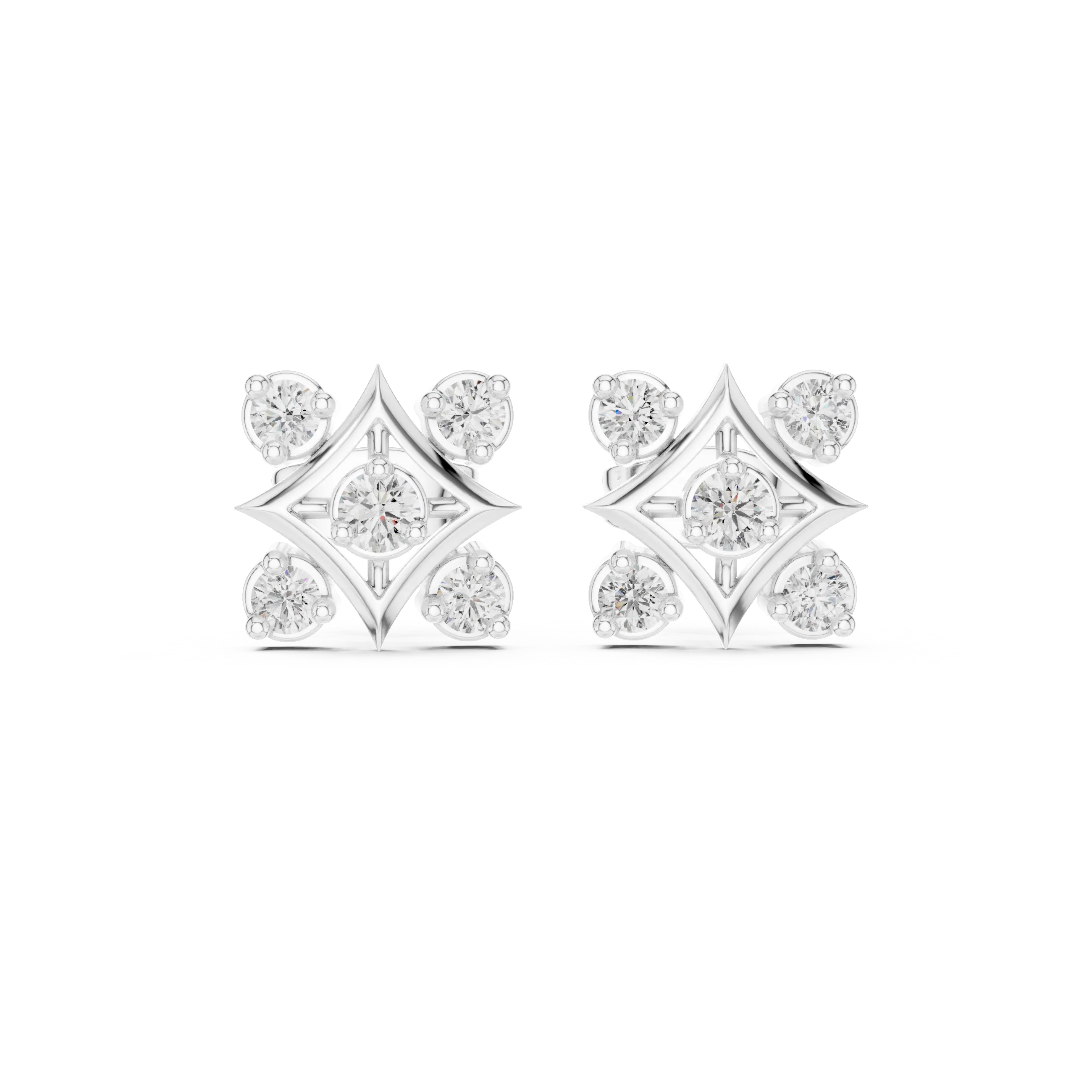 Pair-shot: Round Diamond Ring with Cluster Setting in 14k White Gold - Lab Grown - Driona Jewels