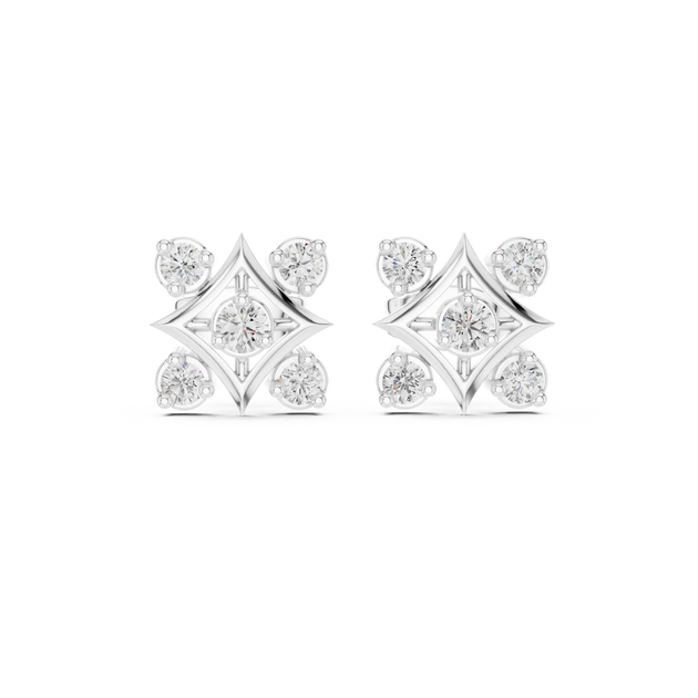 Pair-shot: Round Diamond Ring with Cluster Setting in 14k White Gold - Lab Grown - Driona Jewels