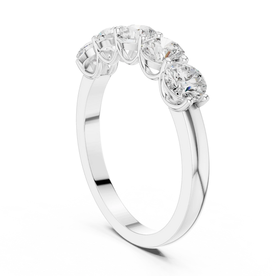 Three-Quarter View: Round Diamond Ring with Cluster Setting in 14k White Gold - Lab Grown - Driona Jewels