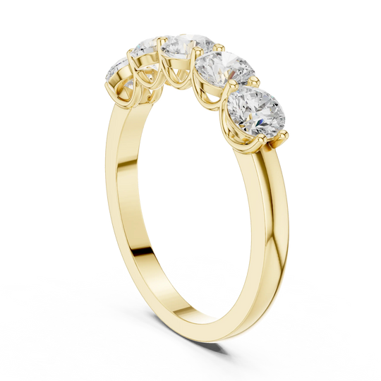 Three-Quarter View: Round Diamond Ring with Cluster Setting in 14k Yellow Gold - Lab Grown - Driona Jewels