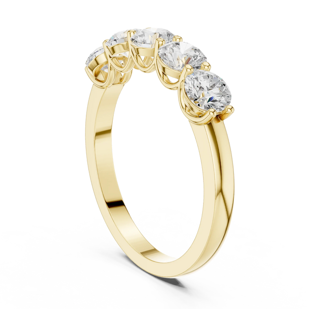Three-Quarter View: Round Diamond Ring with Cluster Setting in 14k Yellow Gold - Lab Grown - Driona Jewels