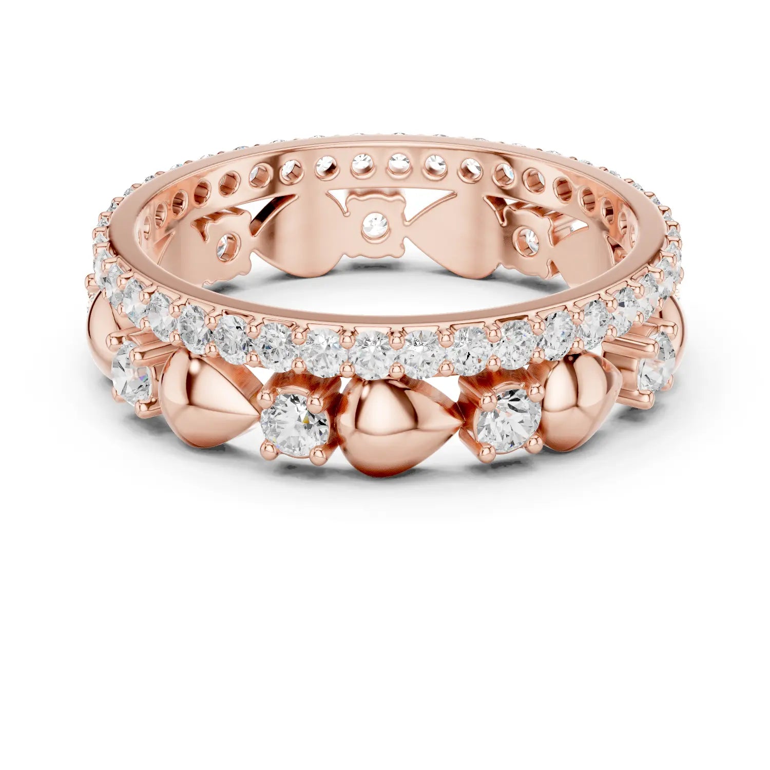 Angle view: Round diamond eternity with prong setting in 14k rose gold - Lab Grown - Driona Jewels