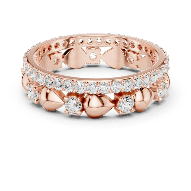 Angle view: Round diamond eternity with prong setting in 14k rose gold - Lab Grown - Driona Jewels
