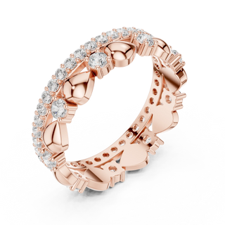 Three-quarter-view: Round Diamond Eternity with Prong Setting in 14k Rose Gold - Lab Grown - Driona Jewels