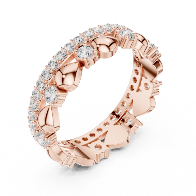 Three-quarter-view: Round Diamond Eternity with Prong Setting in 14k Rose Gold - Lab Grown - Driona Jewels