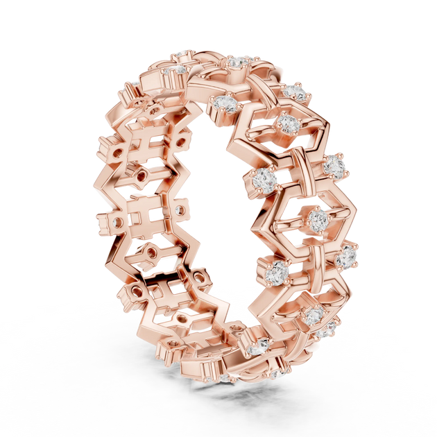 Three-quarter view: Round Diamond Eternity with Prong Setting in 14k Rose Gold - Lab Grown - Driona Jewels