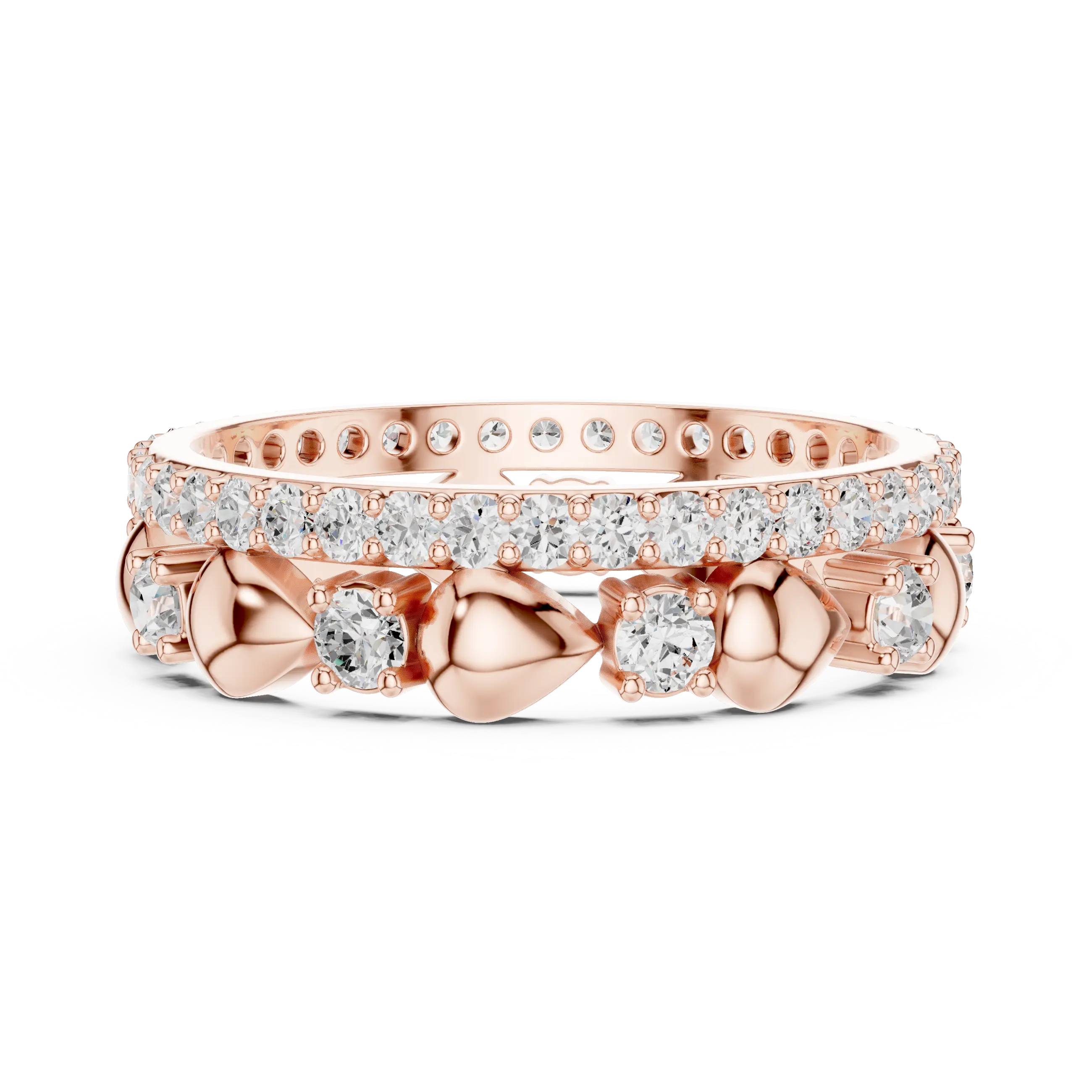 Three-quarter-view: Round Diamond Eternity with Pave Setting in 14k Rose Gold - Lab Grown - Driona Jewels