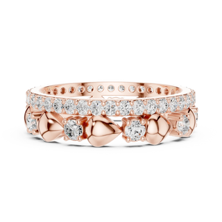 Three-quarter-view: Round Diamond Eternity with Pave Setting in 14k Rose Gold - Lab Grown - Driona Jewels
