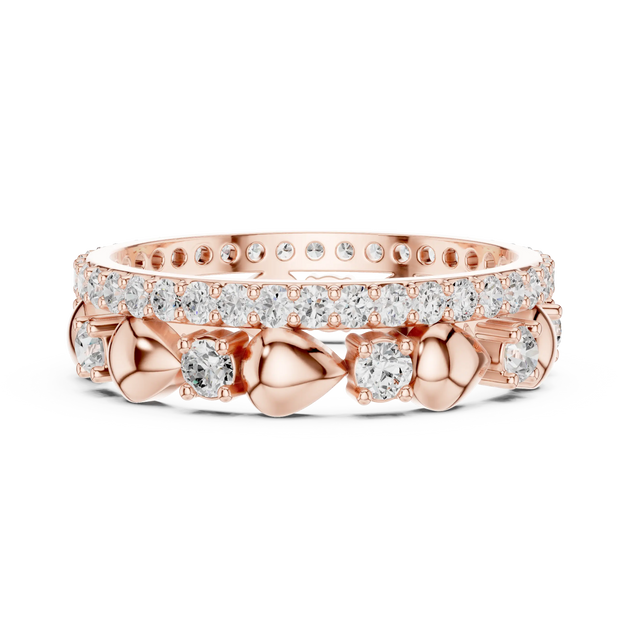 Three-quarter-view: Round Diamond Eternity with Pave Setting in 14k Rose Gold - Lab Grown - Driona Jewels
