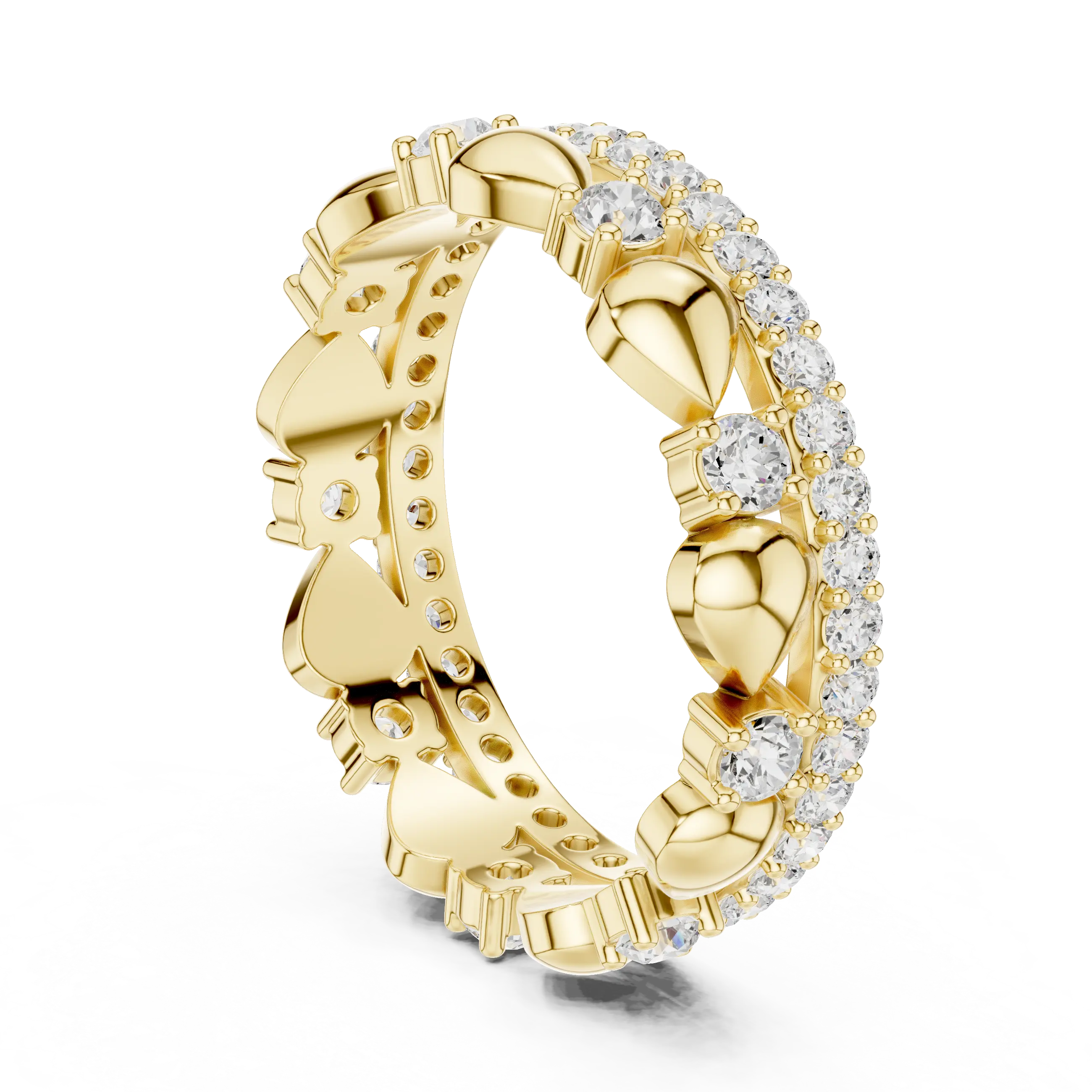 Three-quarter-view: Round Diamond Eternity with Prong Setting in 14k Yellow Gold - Lab Grown - Driona Jewels