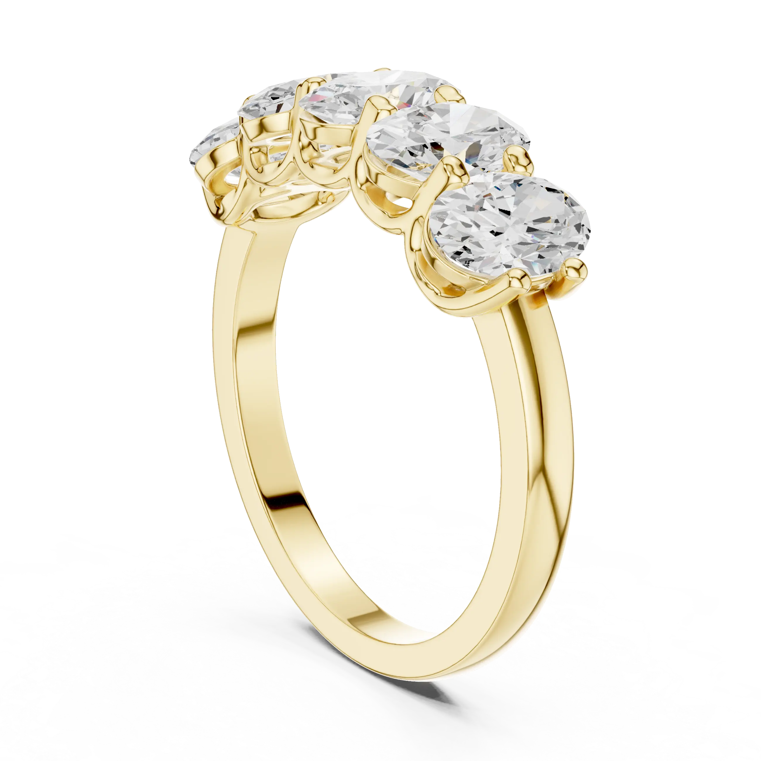 Three-quarter-view: Round Diamond Eternity with Prong Setting in 14k Yellow Gold - Lab Grown - Driona Jewels