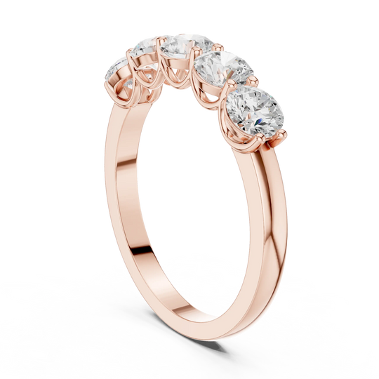 Three-Quarter View: Round Diamond Ring with Five Stone Setting in 14k Rose Gold - Lab Grown - Driona Jewels