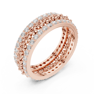 Three-quarter View: Round Diamond Ring with Floral Setting in 14k Rose Gold - Lab Grown - Driona Jewels