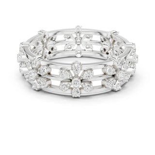 Front-view: Round Diamond Ring with Floral Setting in 14k White Gold - Lab Grown - Driona Jewels