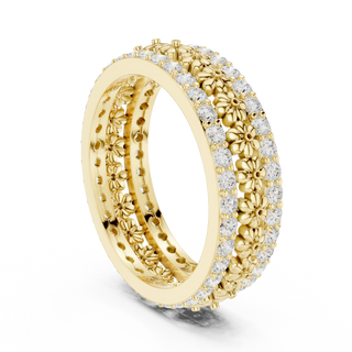 Three-quarter-view: Round Diamond Ring with Floral Setting in 14k Yellow Gold - Lab Grown - Driona Jewels