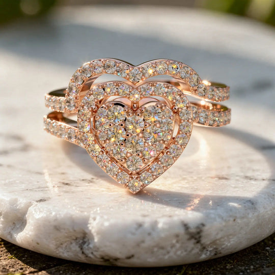 Close-up: Round Diamond Ring with Halo Setting in 14k Rose Gold - Lab Grown - Driona Jewels