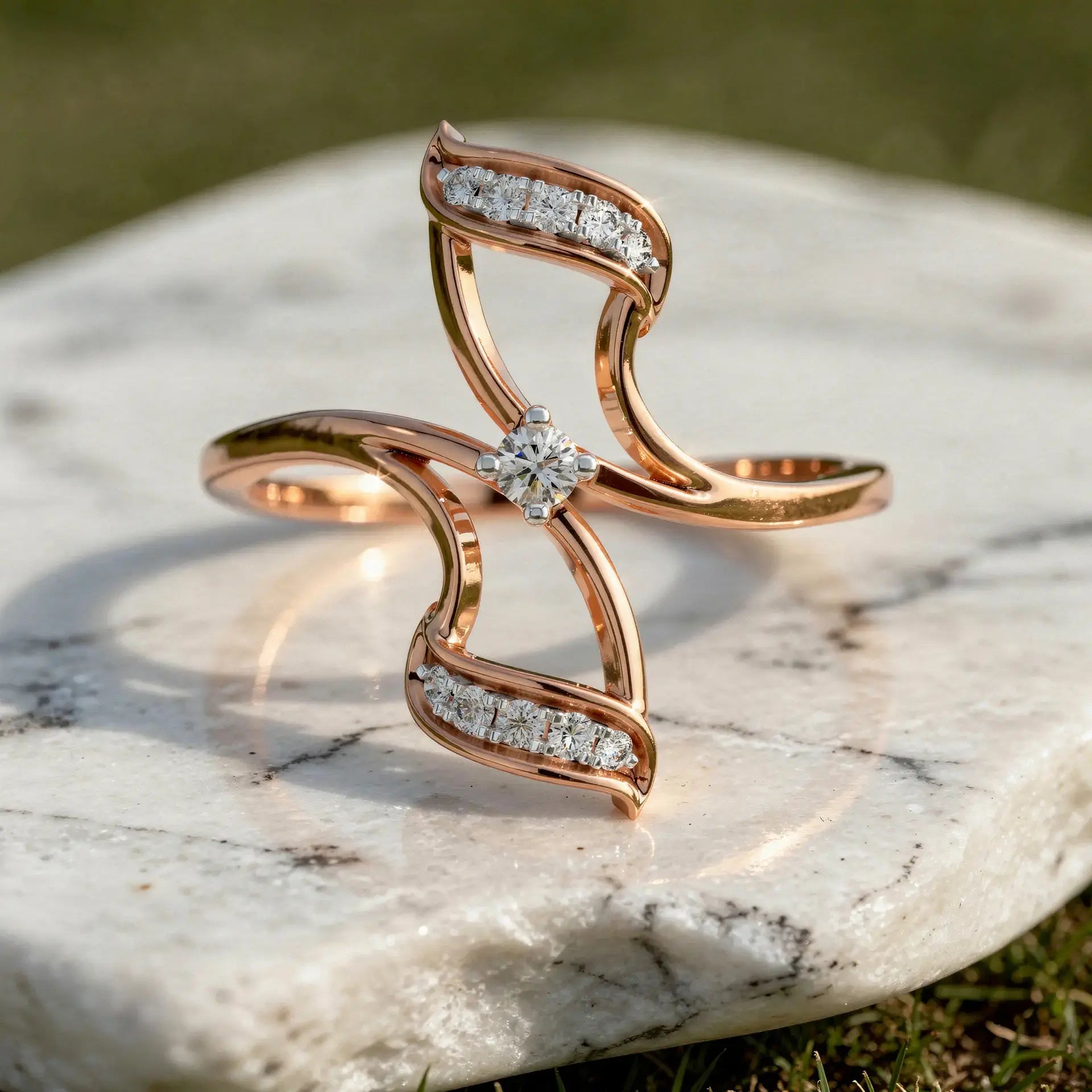 Three-quarter-view: Round Diamond Ring with Halo Setting in 14k Rose Gold - Lab Grown - Driona Jewels