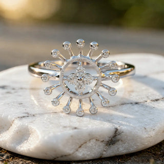 Front-view: Round Diamond Ring with Halo Setting in 14k White Gold - Lab Grown - Driona Jewels